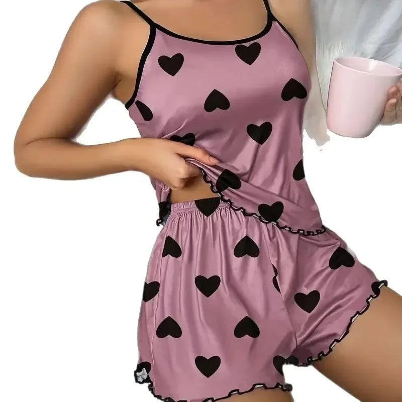 Sexy Summer Women's Sleepwear Two-Piece Set Strap Home Clothes Short Pants Casual Vest Home Comfortable Breathable Nightgown
