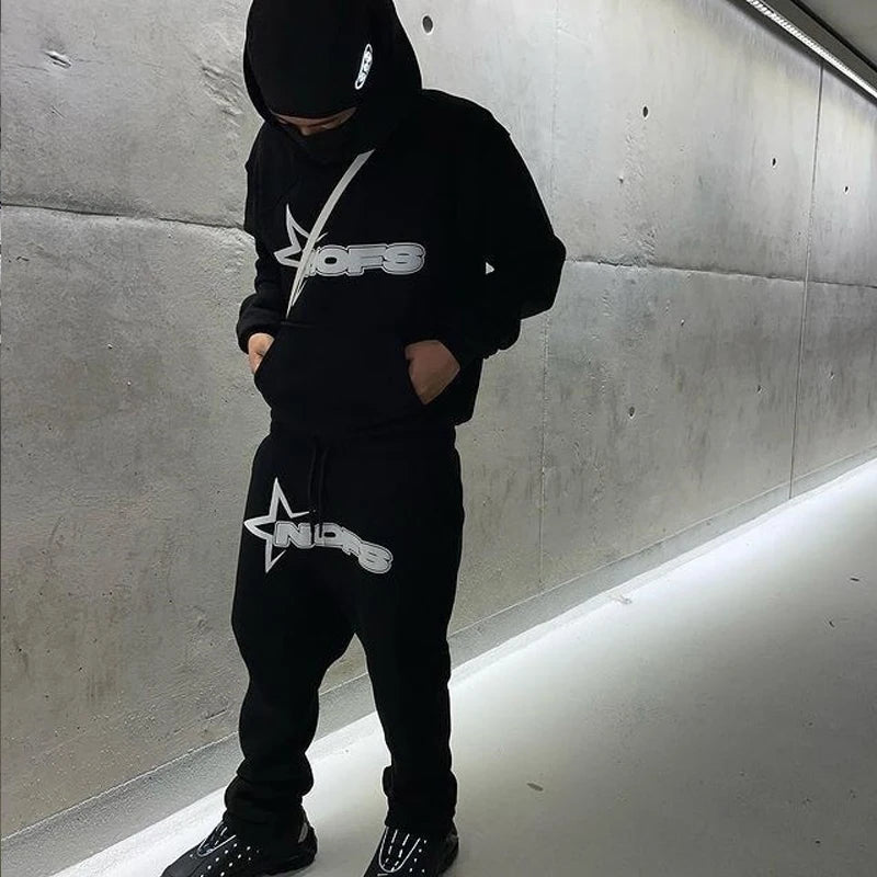 2024 New sweatsuit Letter Printing Streetwear Y2K Men's Hip Hop Oversized Hoodie Sweatshirt Sweatpant Casual Pants Sportswear