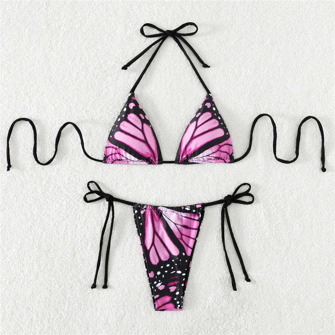 S - XL Sexy Printed Halter Padded Bikini Female Swimsuit Women Swimwear Two-pieces Bikini set Bather Bathing Suit Swim V4910