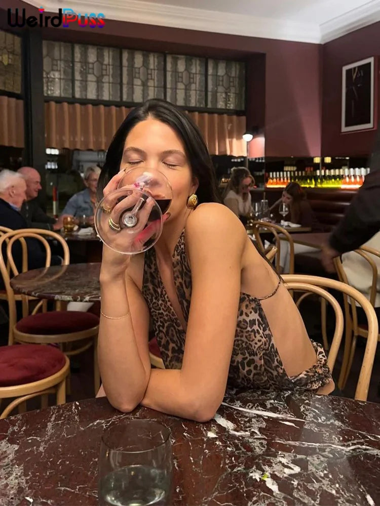 Weird Puss Halter Backless Tank Tops Women Sexy Hipster Swing Collar Leopard Print Summer Trend Hot Chick Wild Streetwear Vest