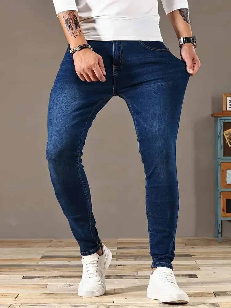 Jeans Elastic Skinny Solid Color Stretch Pencil Pants Slim Fit Denim Jeans Jogging Streetwear Cowboy Casual Trousers Blck, mens jeans