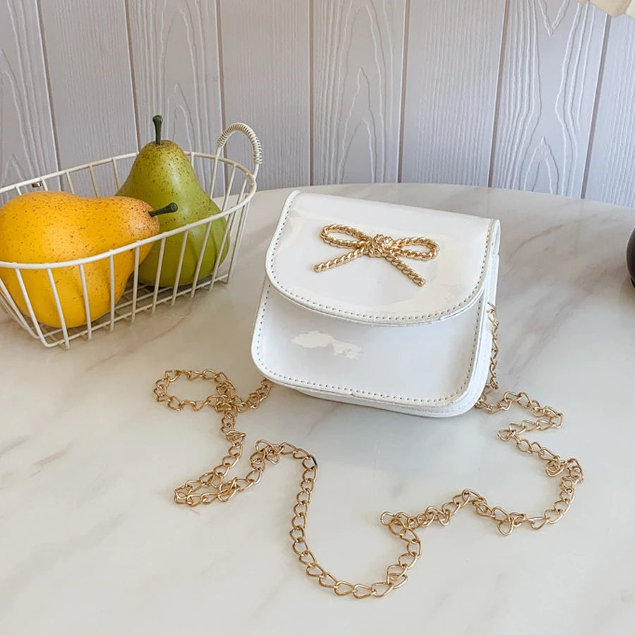 New Shiny Laser Small Square Bag with Bowknot | Mini Crossbody Bag with High-End Aesthetic | Stylish Commuter Crossbody Bag
