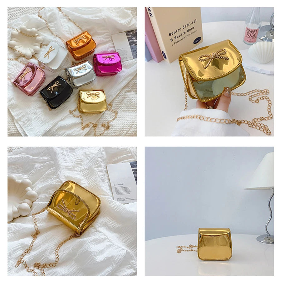 New Shiny Laser Small Square Bag with Bowknot | Mini Crossbody Bag with High-End Aesthetic | Stylish Commuter Crossbody Bag