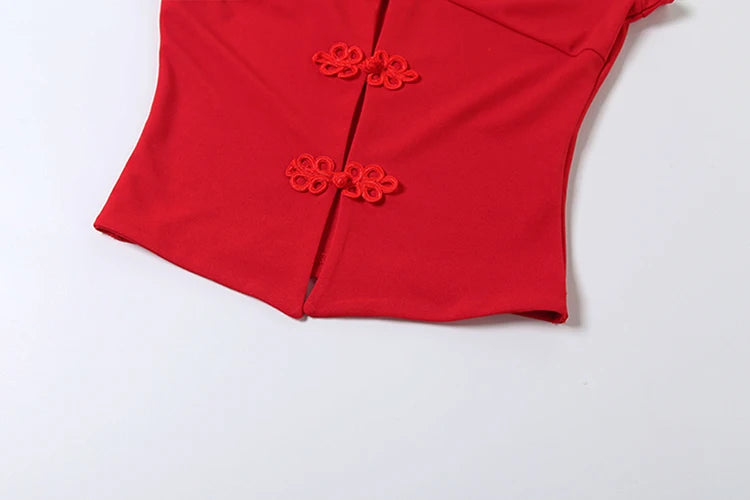 Weird Puss Sexy Letter Print T-Shirt Women Hollow Cheongsam Button V Neck Midnight Hottie Versatile Street Skinny Crop Tops