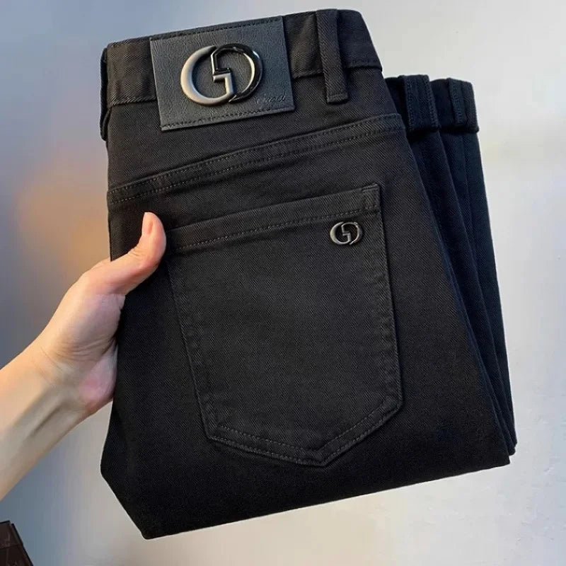 Spring Autumn Men's Elastic Slim Fit Casual Jeans Trendy Loose High End Brand Fashionable Long Trousers Popular Style