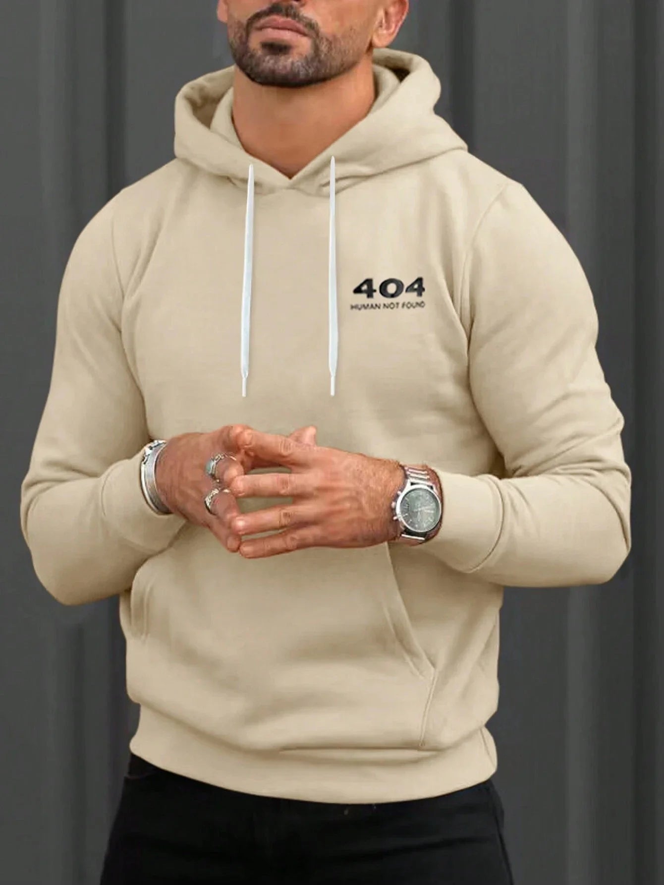 Autumn and Winter New Men's Hoodie Loose Long Sleeve Printed Comfortable Casual Sweatshirt with Kangaroo Pocket and Drawstring