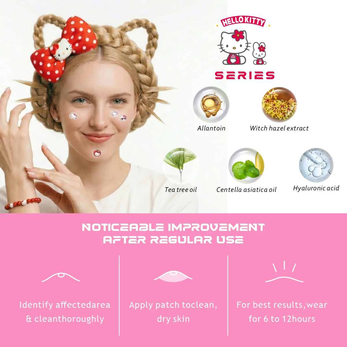 20/100PCS Hello Kitty Face Patches for Pimples, Hydrogel Blemish Stickers