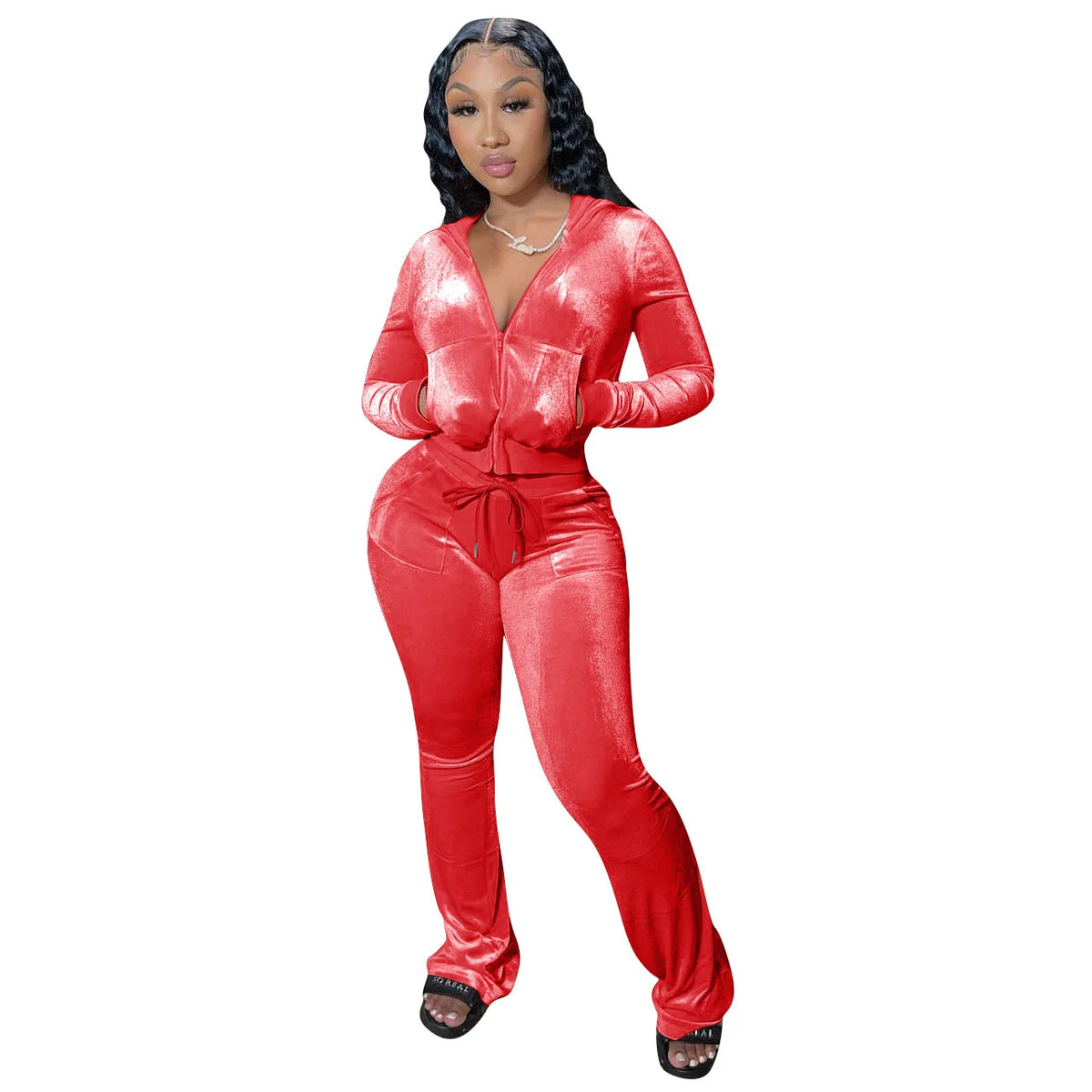 Fashion Sexy Slim 2 Piece Set For Women Casual Solid Hooded Zip Tops+High Waist Pants Sets Outfits Lady Sports Women's Clothing