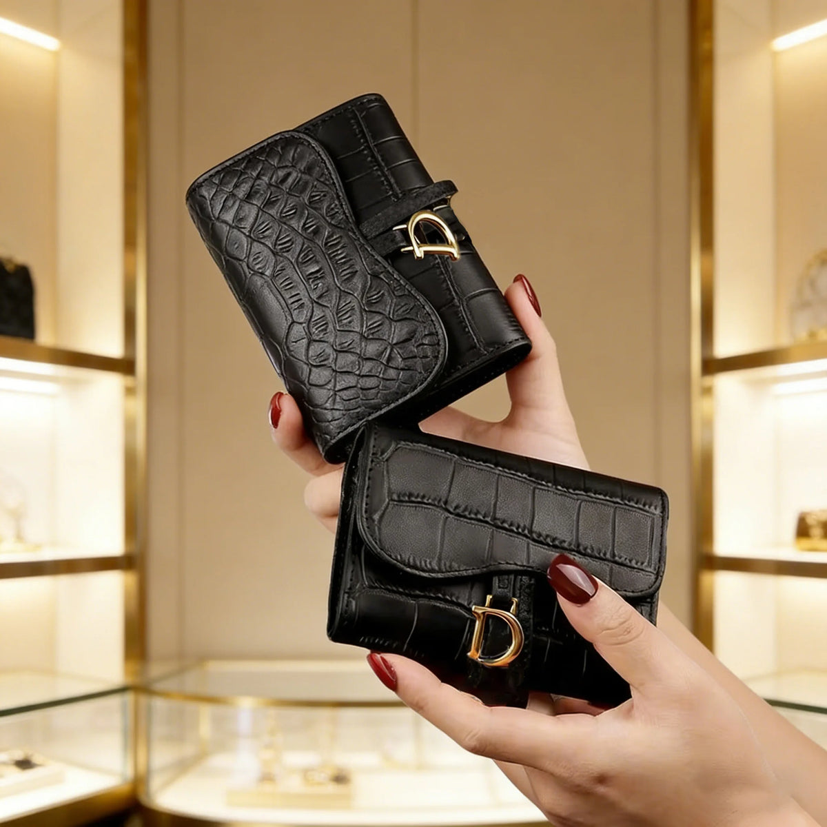 BUYLEMO Crocodile Pattern PU Leather Accordion Card Holder, Unisex Multi-Card Slot Coin Purse