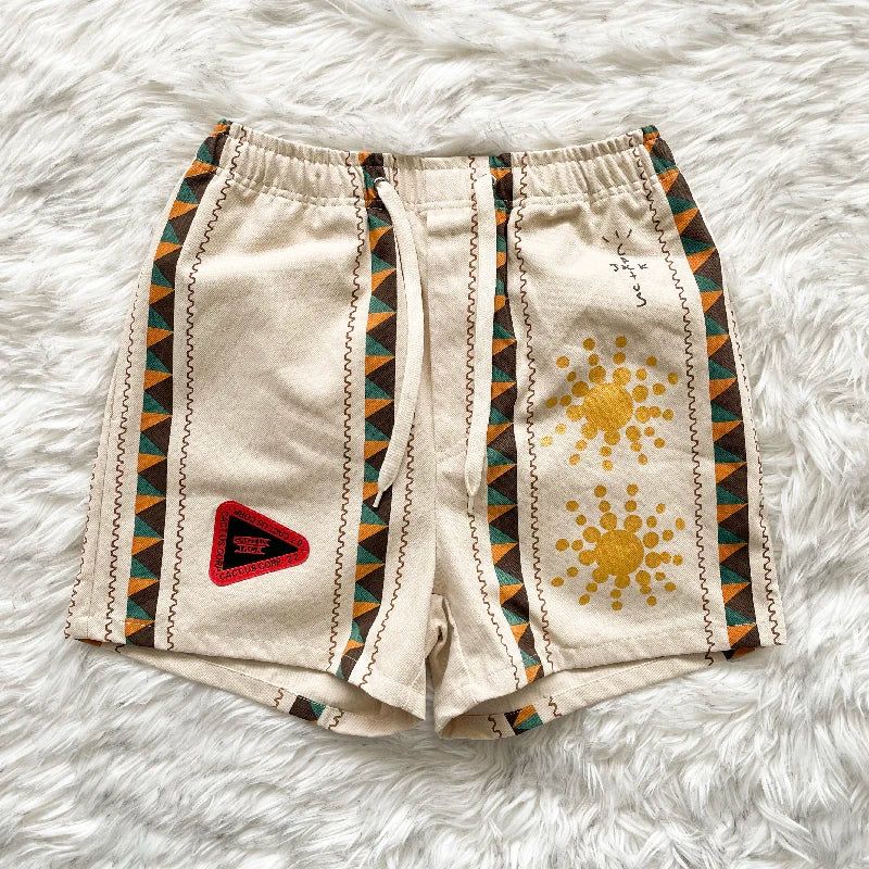 Cactus Jack Shorts Fashion Casual  Loose Color Blocking Patch Black Drawstring Elastic Waist Shorts Men Women Streetwear Pants