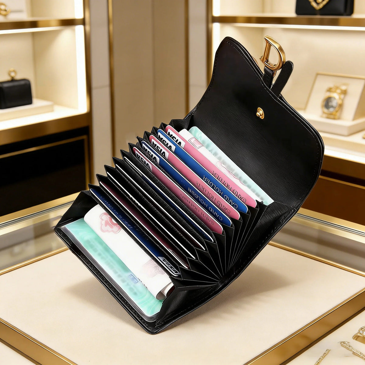 BUYLEMO Crocodile Pattern PU Leather Accordion Card Holder, Unisex Multi-Card Slot Coin Purse