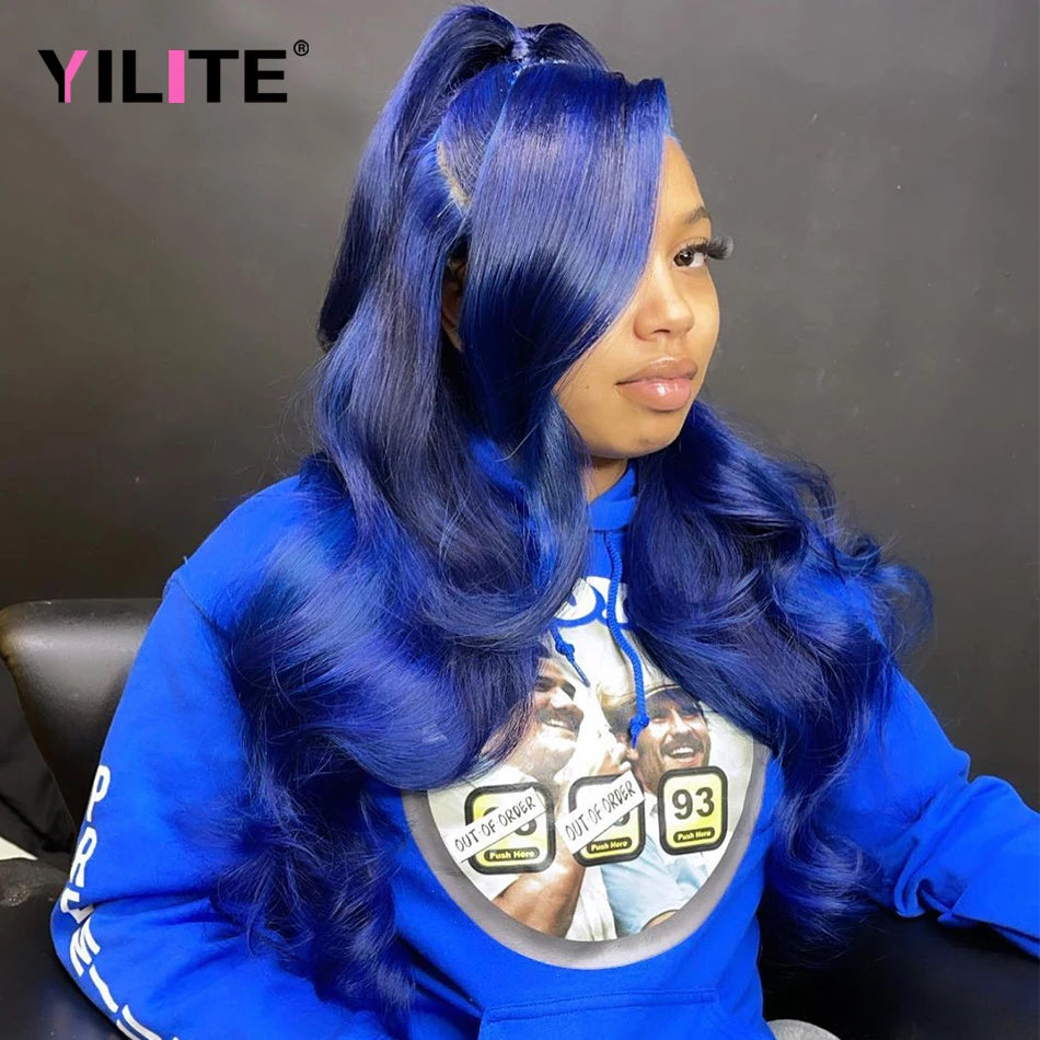 Navy Blue Color Body Wave 13x4 Lace Front Wig Brazilian Colored Blue Human Hair Wigs For Women Remy Preplucked Lace Frontal Wigs