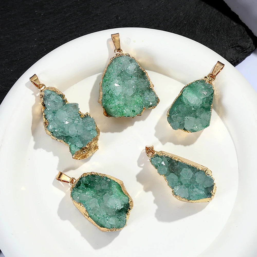 Natural Crystal Agate Geode Pendant Gemstone Dyeing Colorful Cluster Golden Edge Irregular Stones Charms DIY Jewelry Making Gift