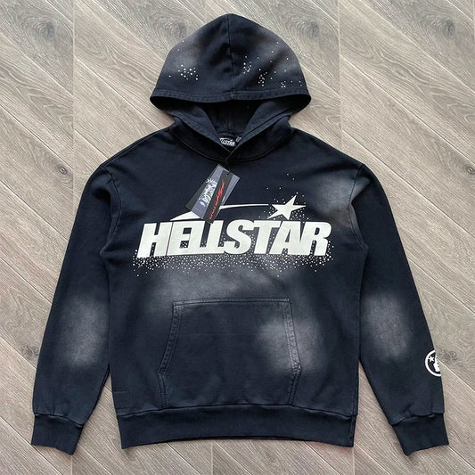 HS Wash water heavy diamond set casual hoodie