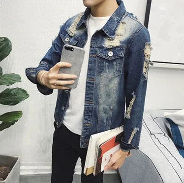 Button Short Casual Slim Cowboy Coat for Men Korean Popular Clothes Denim Jackets Man Loose New In Designer Branded Rock Lxury