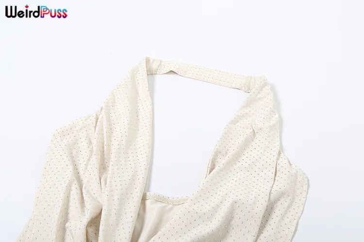 Weird Puss Sequins Shiny Dress Women Backless Halter Low Neck Ruched Skinny Short Bodycon Sexy Slim Midnight Evening Party Robe