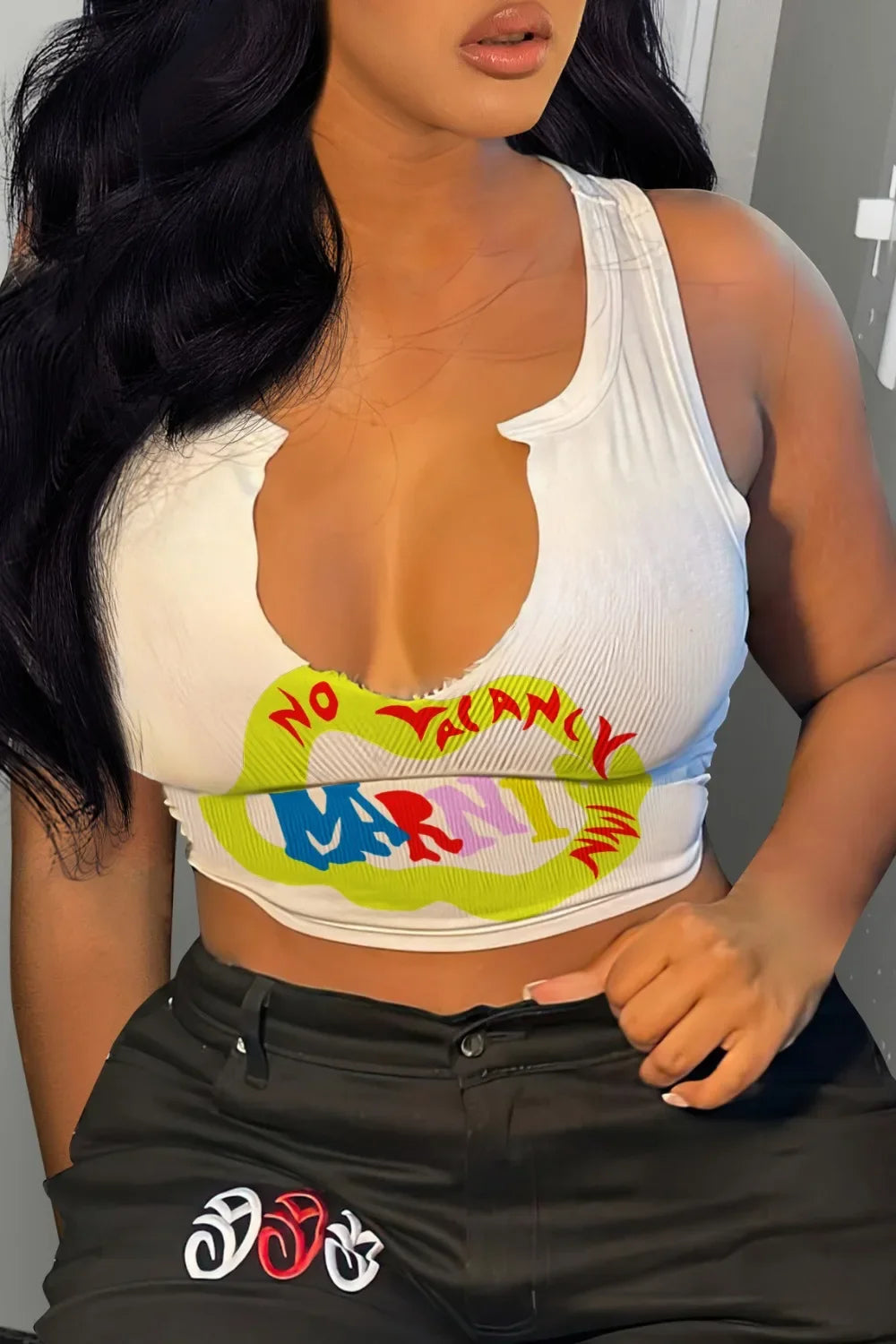 HLJ&GG 2024 INS Fashion Y2k T Shirts Letter Print Crop Tops Girls Streetwear Short Sleeve Slim-fit V-neck Tees T Shirt White New