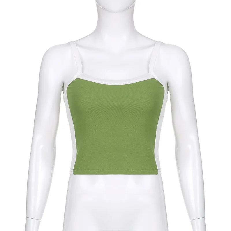 Sleeveless Knitted Crop Tops Green Sexy Basic Patchwork Summer Casual Cami Backless Y2k Vintage Tank Top Women