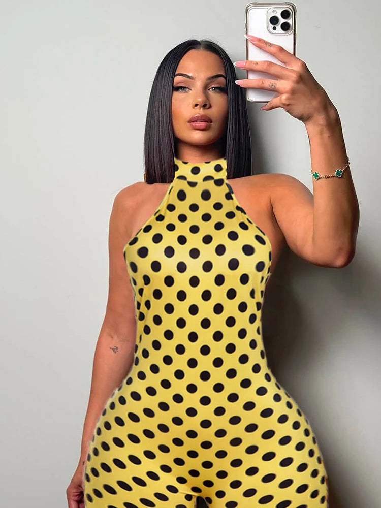 Weird Puss Backless Romper Women Halter Bandage Leopard Print Fit Tight Stretch Summer Sexy Hipster Activity Workout Playsuits