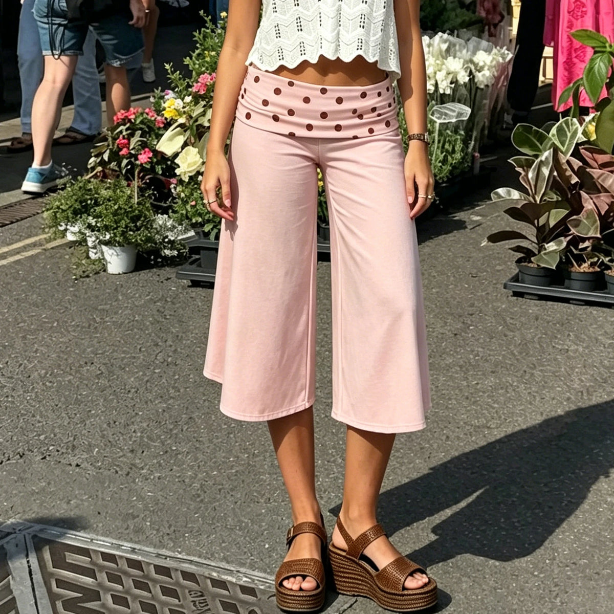 Capri Pants for Women Low Rise Fold Over Capri Yoga Pant Soft Comfy Flowy Wide Leg Capris Culottes Bottoms