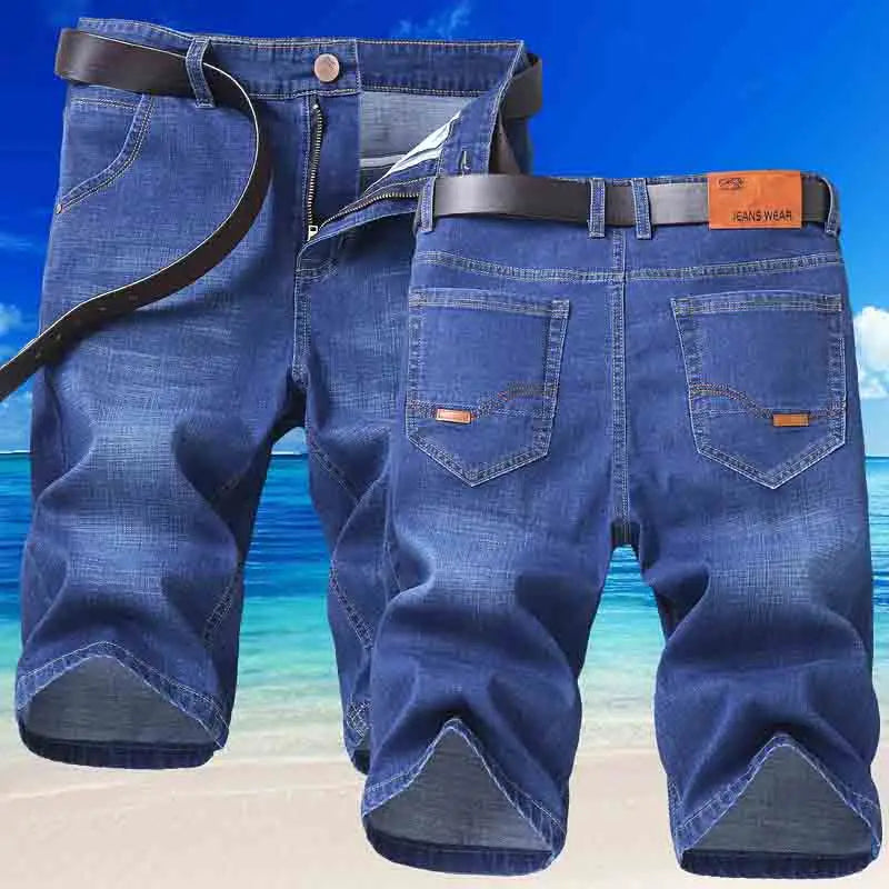 2025 New Summer Men's Denim Shorts New Thin Soft Comfortable Business Casual Straight Short Jeans Black Blue Brand Man Clothing