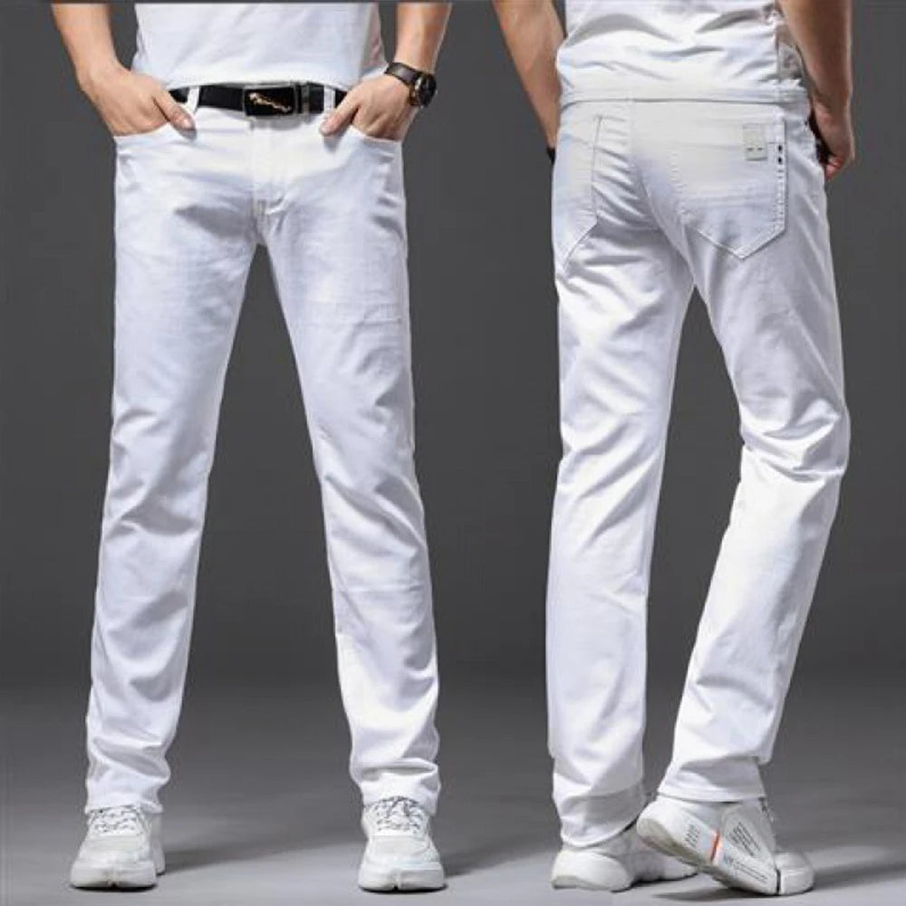 Denim White Jeans Elasticity Straight Slim Fit Casual Soft Business Classic Brand Trousers Fashion Advanced Stretch Denim Pants men