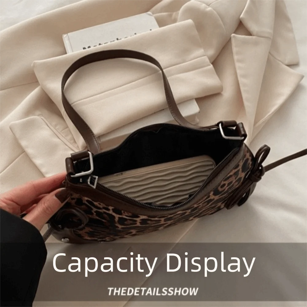 Retro Simple Double Bow Shoulder Bag Leopard Print PU Armpit Bag Women's Bag Women
