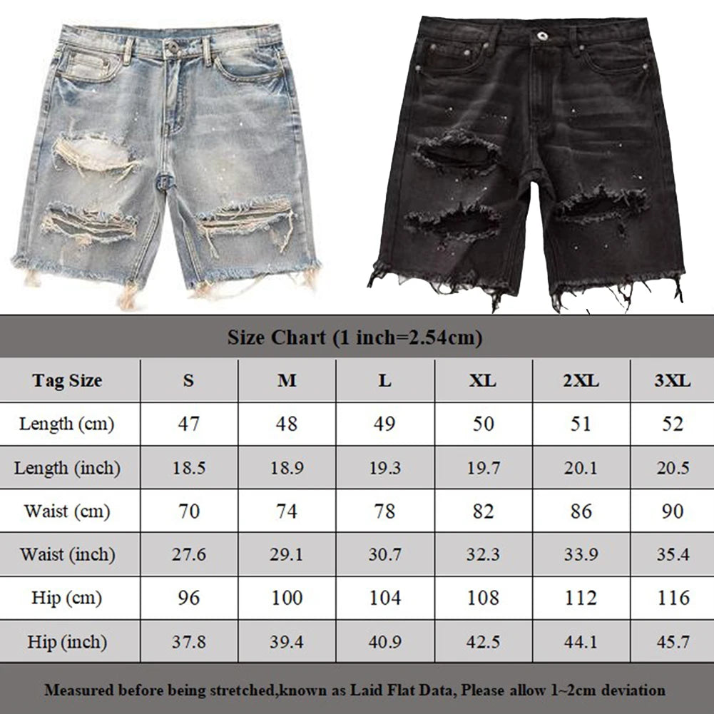 Summer Distressed Shorts Fashion Slim mens Ripped Short Vintage Streetwear