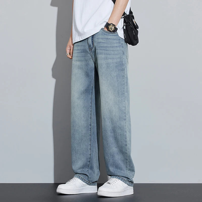 2025 Spring/Summer New Men's Lyocell Loose Jeans Summer Thin Breathable Straight denim Retro Business Casual Fashion Korean M