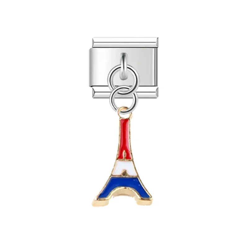 2025 NEW Popular Bow Anchor Pendant Elastic Charm Italian Links Fit 9mm Modular Bracelet Making DIY Jewelry Bulk