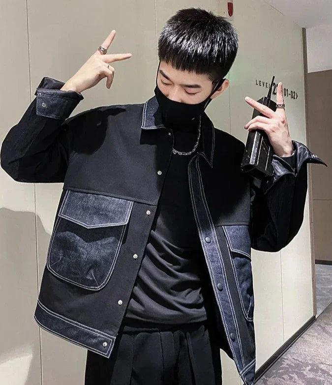 V-neck Button Denim Jackets Man Casual Vintage Outwear Designer Y2k Elatic In Lowest Price Low High Quality Cowboy Coat for Men