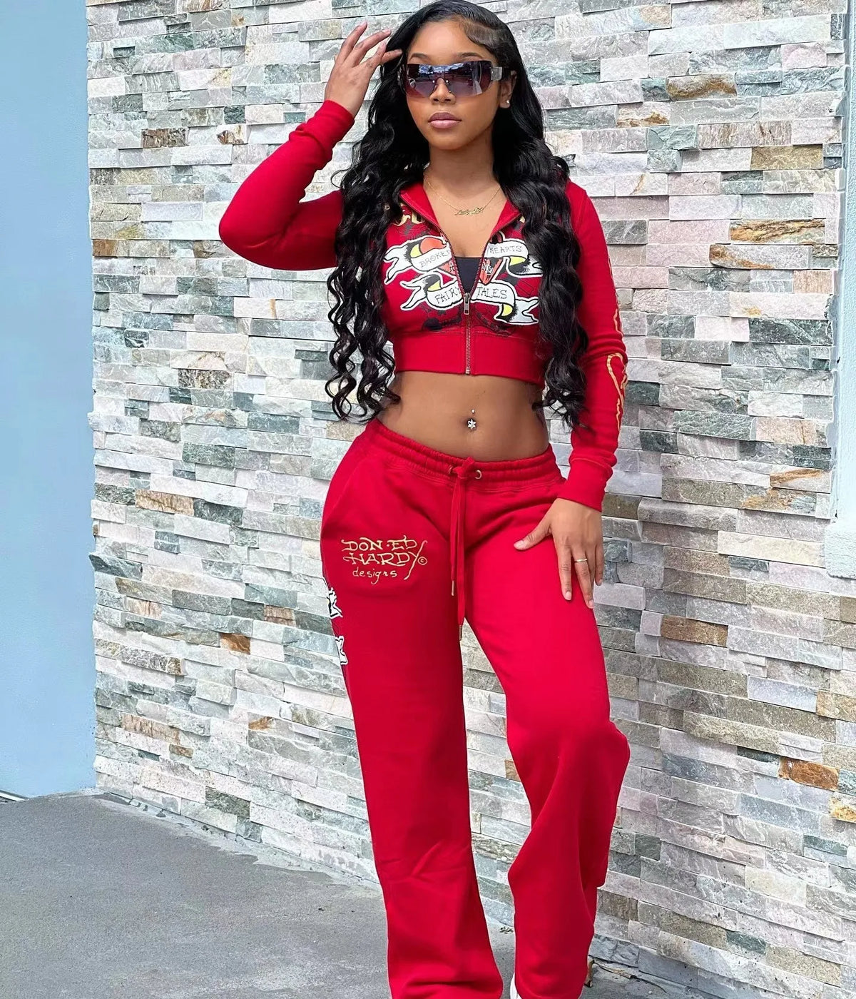 Spring 2 Two Piece Sets Casual Tracksuits Women Long Sleeve Zipper Crop Top+Baggy Pants Suits Club Rose Red Matching Outfits