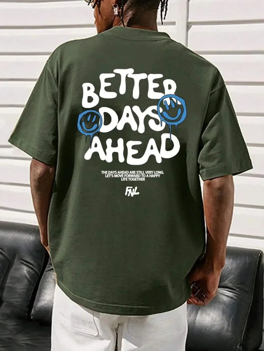 Better Days Ahead Men's Letter Pattern Round Neck Casual Large Size T-shirt Fashion Top Summer Loose T-shirt