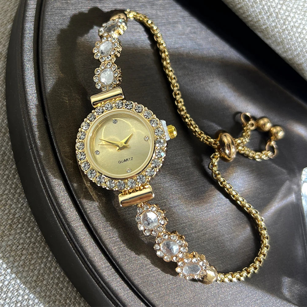 Foreign trade chalcedony bracelet watch set with diamond light luxury live new fashion quartz watch pull diamond women's watch