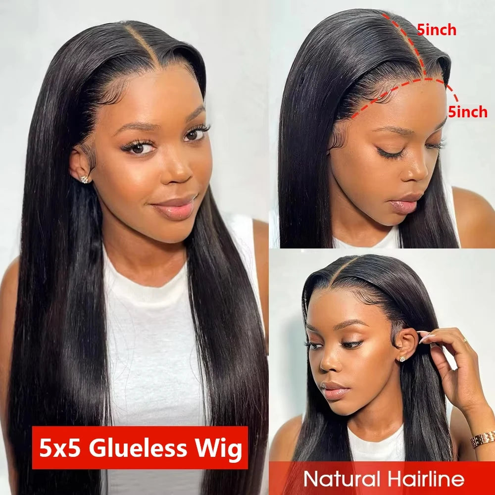 No Silk Human Hair 30 Inch HD Lace Wigs Straight Pre Cut 5x5 4x4 Glueless Closure Lace Human Hair Wigs 200% Wear And Go Wig