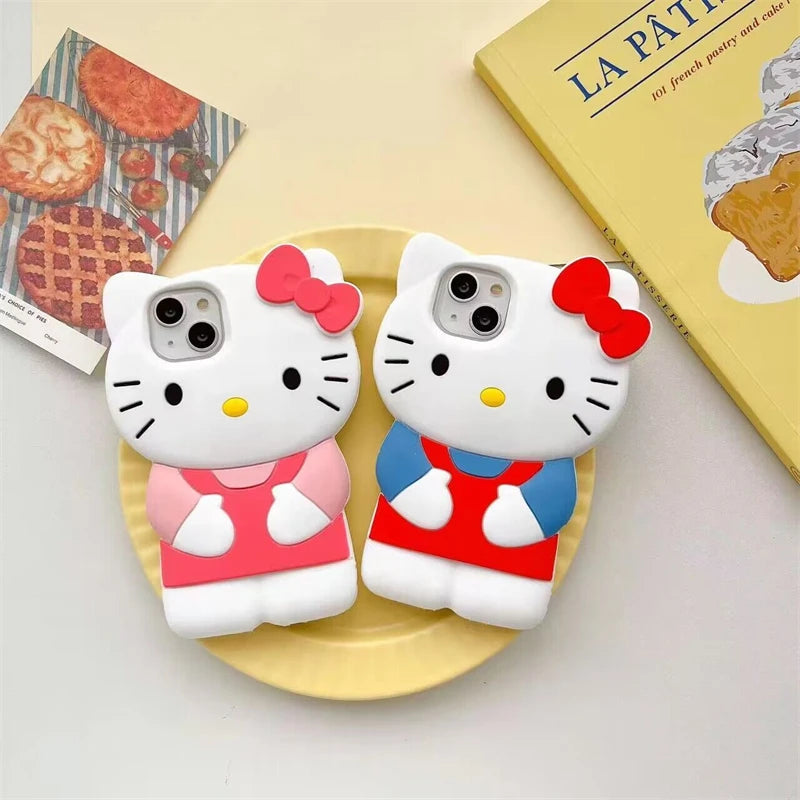 Sanrio 3D Cartoon Hello Kitty Bow Cute Phone Case For iPhone 17 16 15 14 13 12 Pro Max 11 Xs XR 7 8 Plus SE Soft Silicone Cover