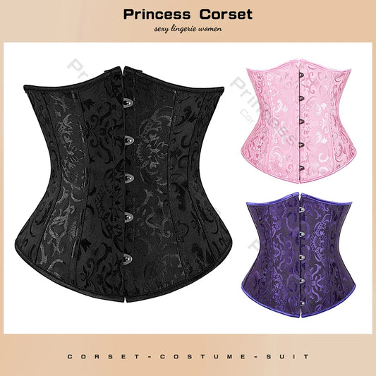 Plus Size Underbust Corset For Women Gothic Jacquard Waist Cincher Medieval