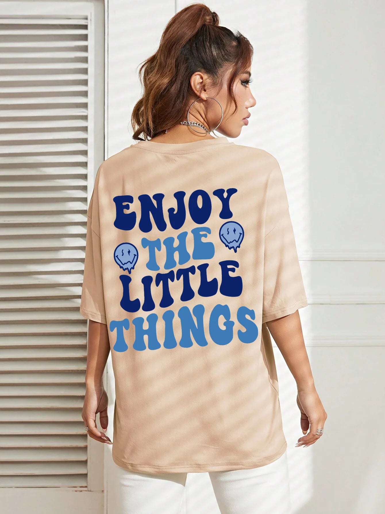 Enjoy The Little Things  Slogan Letter Printed Women T-Shirts Loose Oversized Clothing Personality Street Casual Short Sleeves