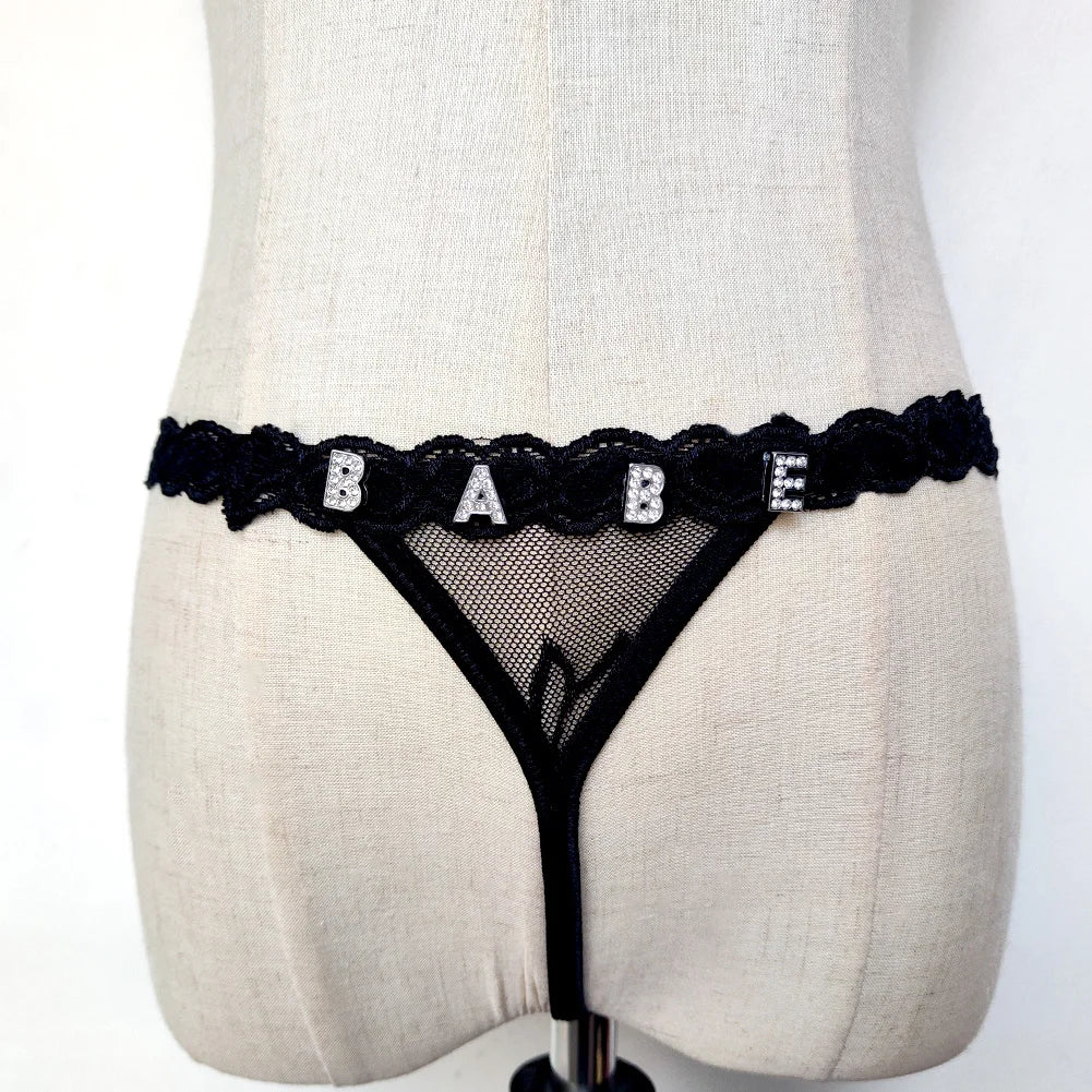 Customize Shine Crystal Name Letter Waist Chain Body Jewelry Women Sexy Lace G-String Panties Girl Valentine's Day Gift