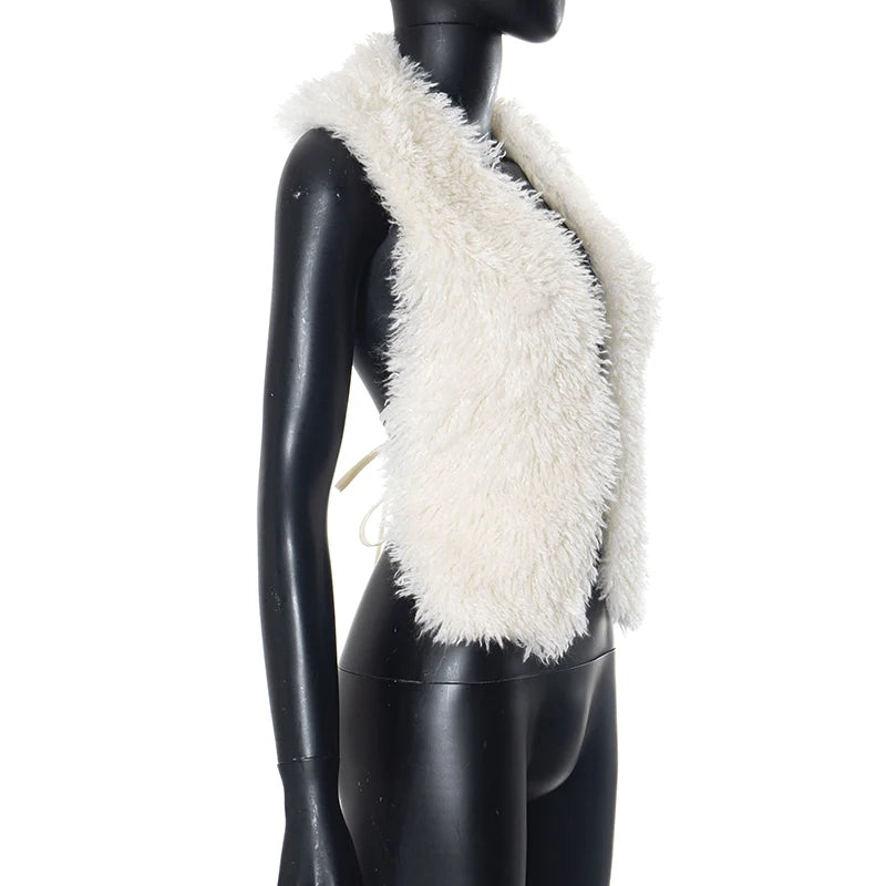 Weird Puss Sexy Furry Tank Tops Women Backless Sexy Midnight Cardigan Autumn Hipster Wild Basic Streetwear Halter Furs Y2K Tops