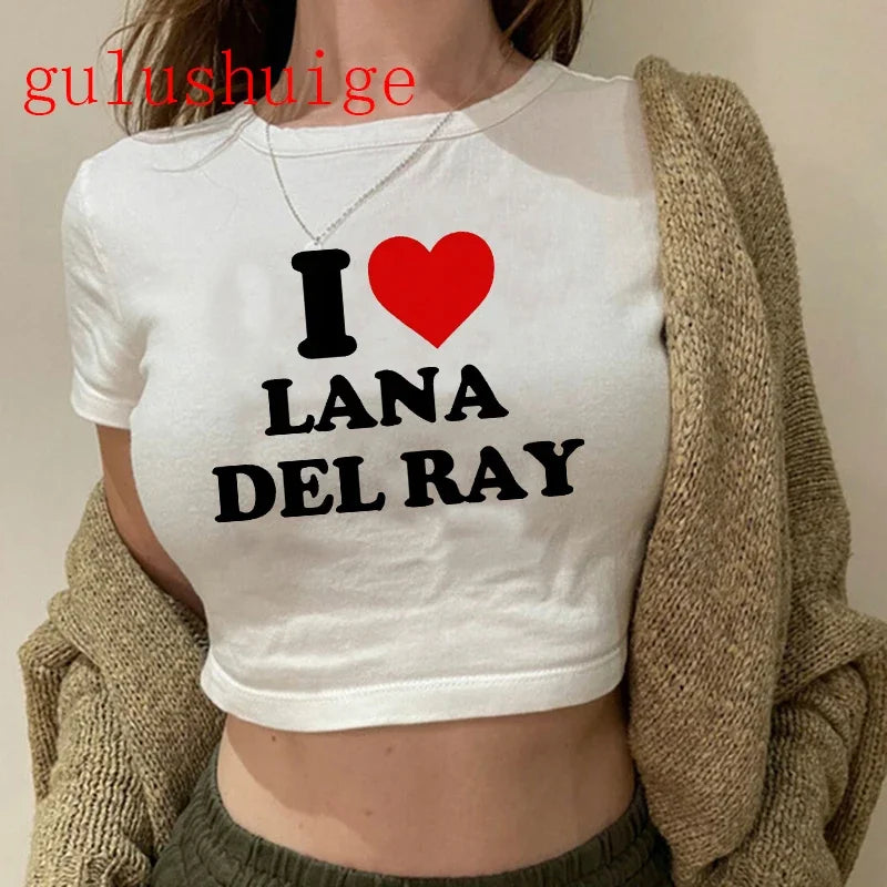 Crop Top Lana Del Rey Ldr Sailing Graphics T Shirt Cropped Harajuku Women Vintage Short-Sleeve T-Shirt Streetwear Female Tshirt