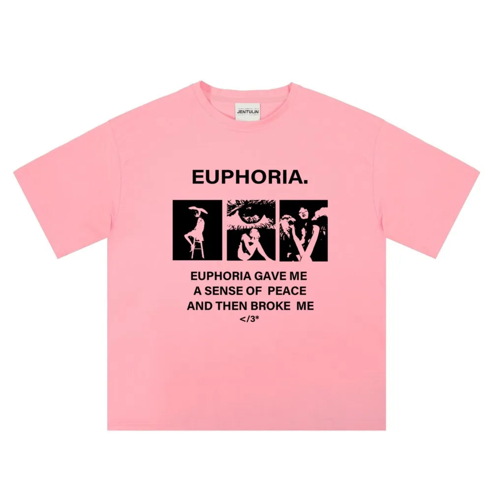 Harajuku Oversized Streetwear Women's Clothing EUPHORIA Graphic Print Tshirt Cotton Hip Hop Korean Short Sleeve Top Tee Goth Y2k