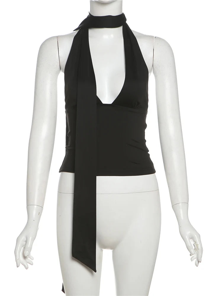 Weird Puss Scarf Tank Tops Women Backless Irregular Summer Trend Hottie Hipster Trend Sexy Wild Classic Streetwear Basic Vest