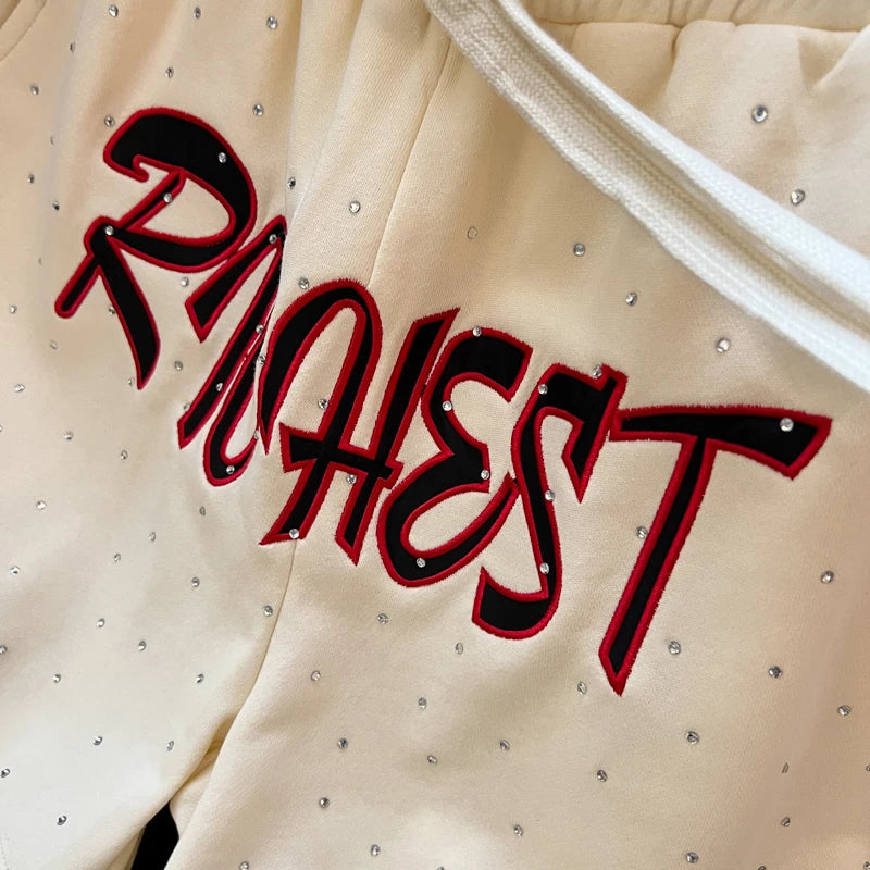 Diamond Patch Embroidered Letter Logo Casual Shorts Loose Drawstring Shortpants Jorts for Men Women