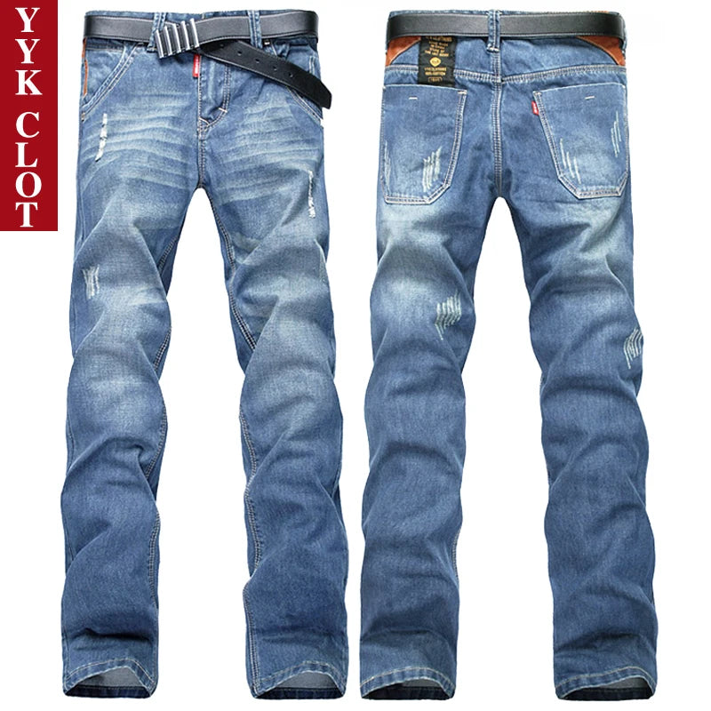 Denim washed Holes Ripped Patchwork denim Streetwear Light Blue Denim Slim Skinny Pencil Pants Oversize men Trousers jean man