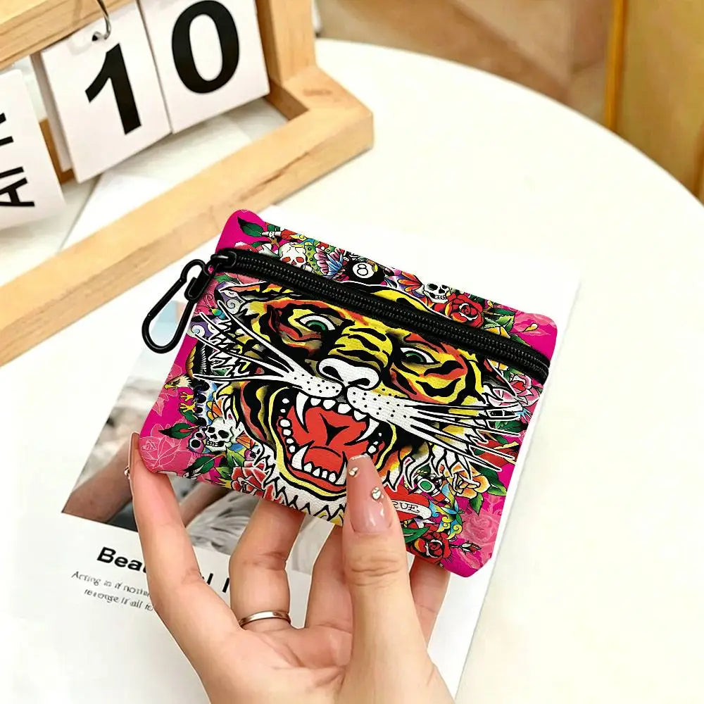 Fashion Brand E-Ed H-Hardy White Oxford Cloth Zipper Coin Purse Lightweight Hanging Key Pouch Card Holder For Daily Use