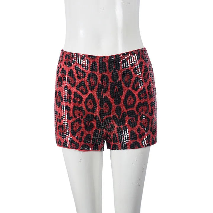 HLJ&GG Y2K Summer New Letter Tank Top Two Piece Sets Women Round Neck Sleeveless Vest + Sequin Leopard Shorts Outfits Streetwear