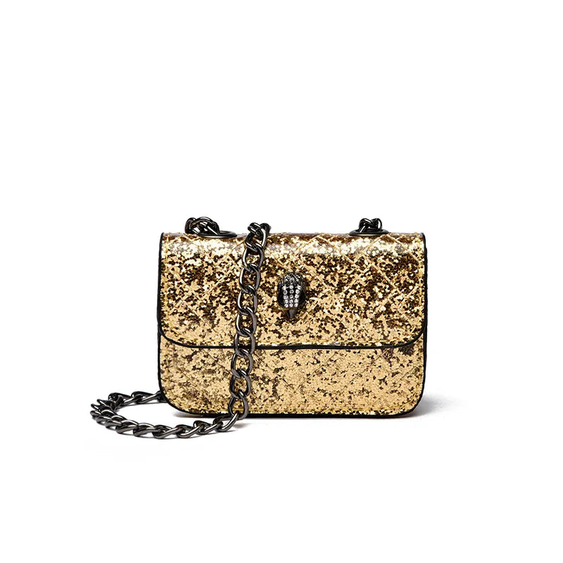Multicolor Glitter Sequins V Diamond Quilted Mini Square Bag Ladies Eagle Head Lock Gold Metal Chain Crossbody Shoulder Handbag