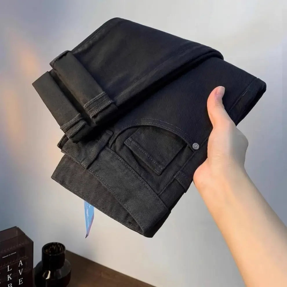 Spring Autumn Men's Elastic Slim Fit Casual Jeans Trendy Loose High End Brand Fashionable Long Trousers Popular Style