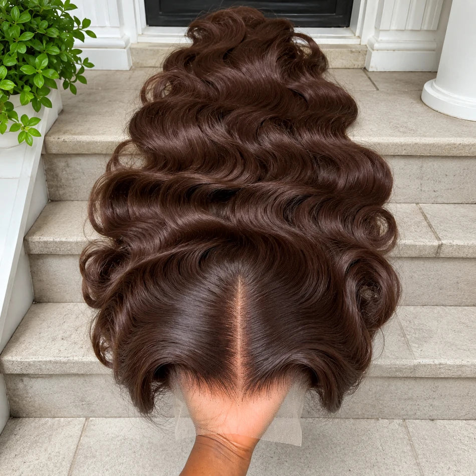 Transparent Chocolate Brown Body Wave Lace Front Human Hair Wig Vietnamese Original #4 Color 250% 13x6 HDFull Lace Frontal Wigs